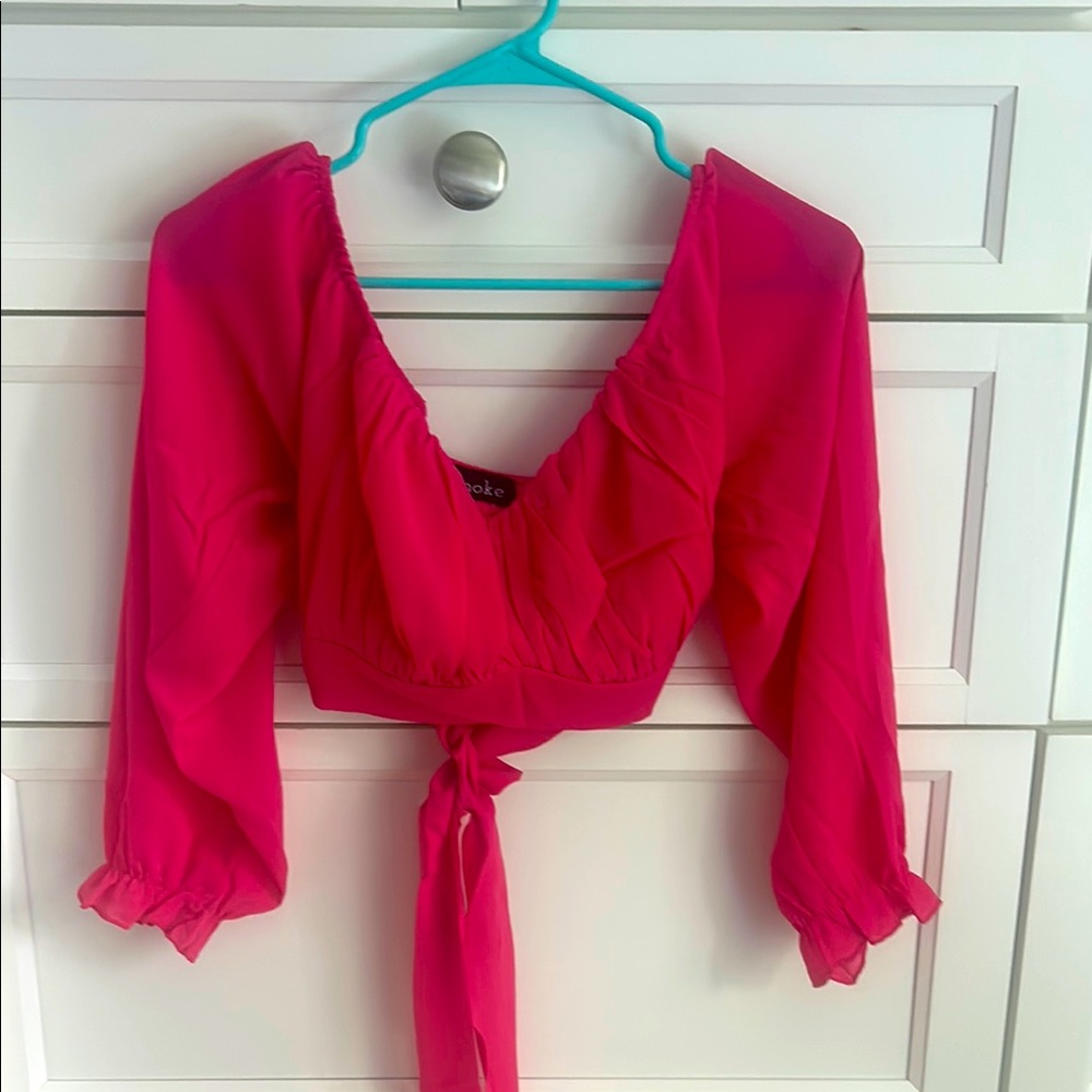 Smoke Brand Hot Pink Cropped Tie Back Top
